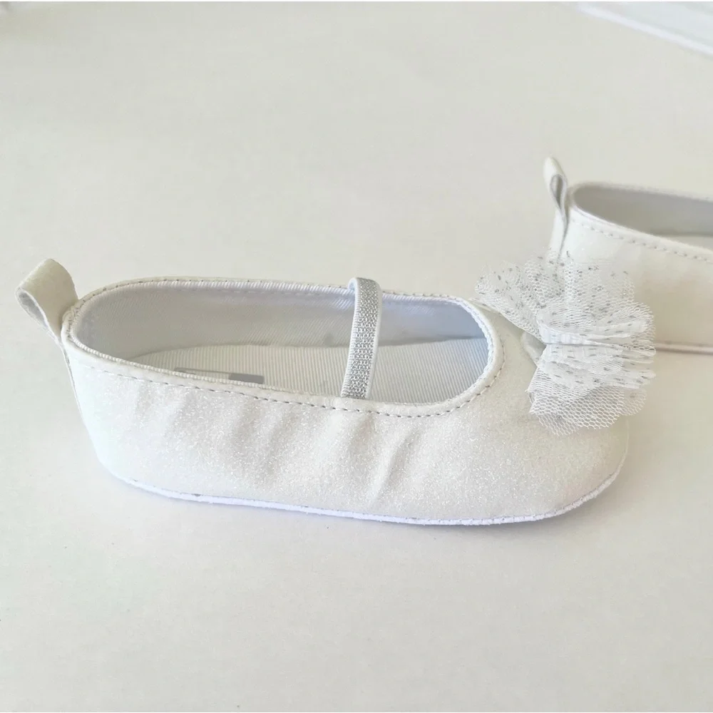 Carter's White Baby Girl Tulle Bow Mary Jane Shoes, Silver Glitter, 9-12 Months